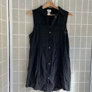 Wearabouts shirt dress semi sheer embroidered black collared button up small